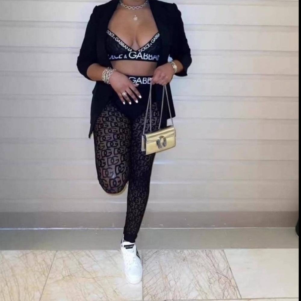 Black & White Dolce & Gabbana Inspired Cami Crop Top & Stretchy Pants Outfit - Picture 3 of 3
